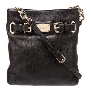 MICHAEL KORS Hamilton Crossbody Bag Cognac Pebble Leather Folio Gold Chain Purse